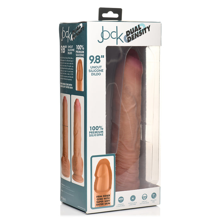 Jock Uncut 9.8 in. Dual Density Silicone Dildo with Balls Light