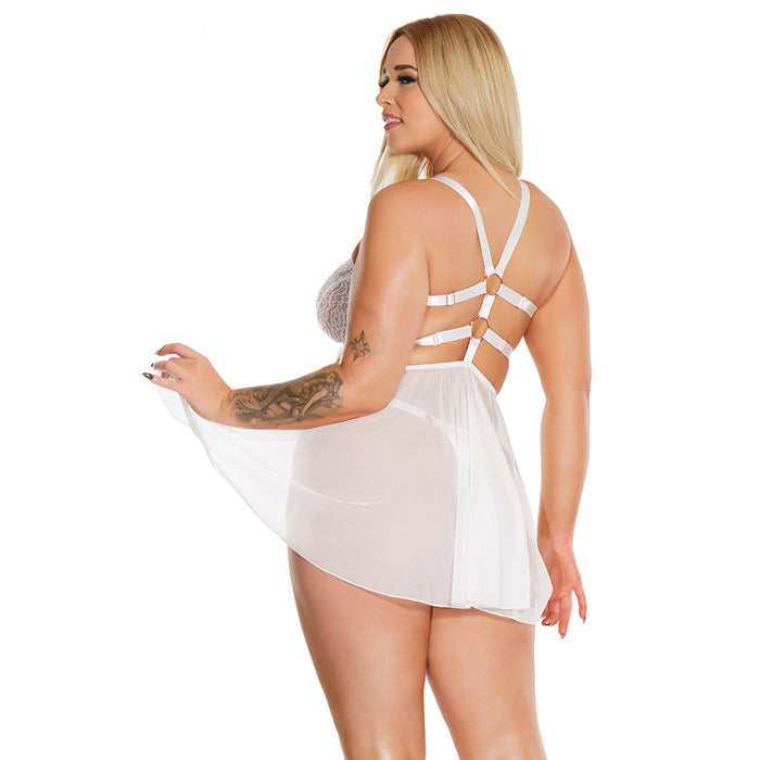 Coquette Pleasure Collection Babydoll and Thong White Queen Size